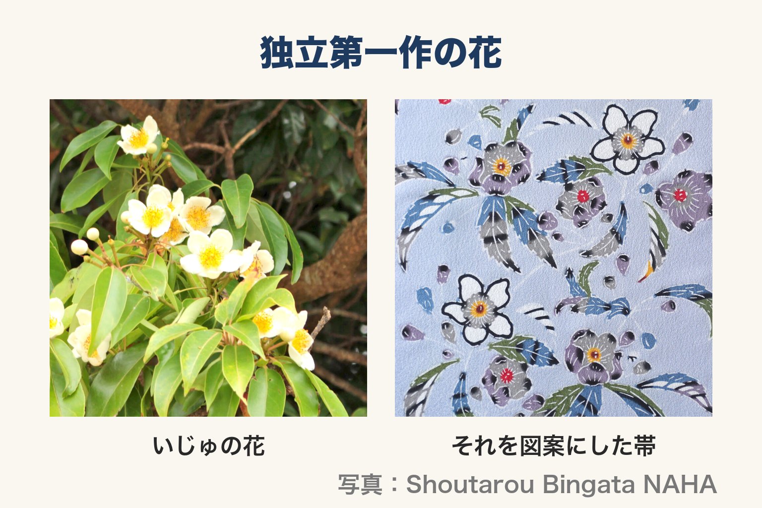 左：いじゅの花　右：それを図案にした帯